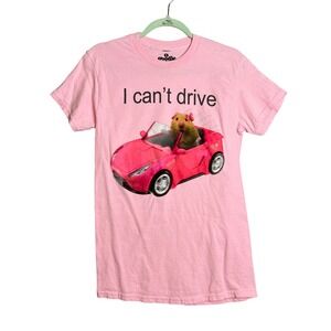 Goodie Two Sleeves Tee Size S Pink Hamster I Can't Drive Car Novelty T-Shirt NEW